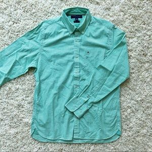Tommy Hilfiger green striped button down shirt